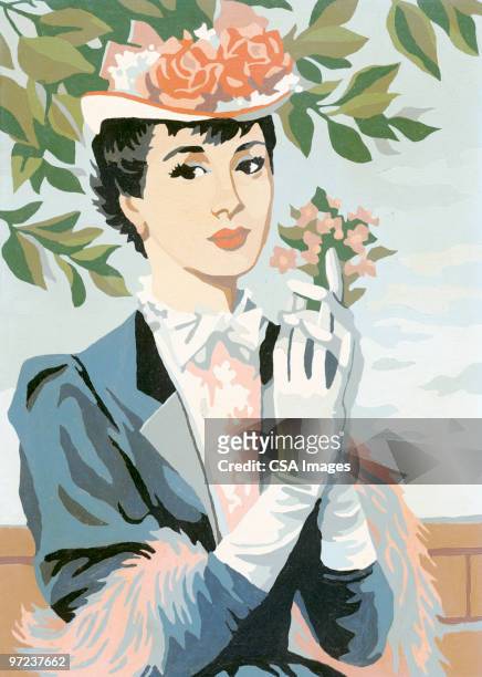 woman with flowers - posh stock illustrations