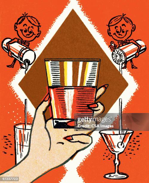 man with red liquor - cocktail shaker stock illustrations
