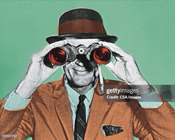 ilustraciones, imágenes clip art, dibujos animados e iconos de stock de binoculares - surveillance