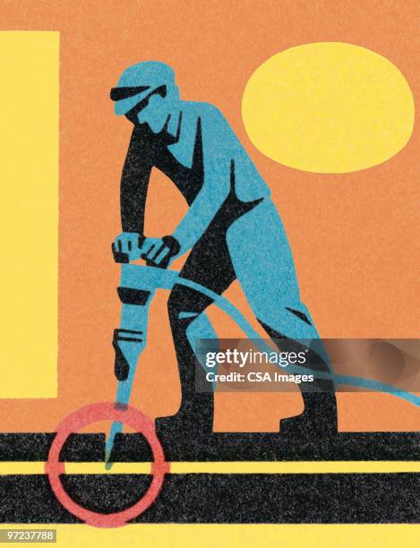 man with jackhammer - jack hammer stock illustrations