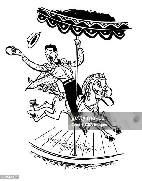 boy on carousel - carnival prize stock illustrations