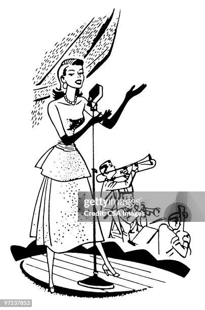 woman singing on stage - microphone illustration stock illustrations