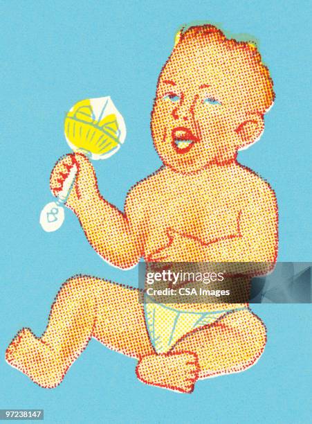 baby with man face - toy rattle stock-grafiken, -clipart, -cartoons und -symbole