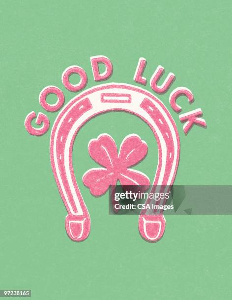 ilustrações de stock, clip art, desenhos animados e ícones de good luck horseshoe and four leaf clover - horseshoe