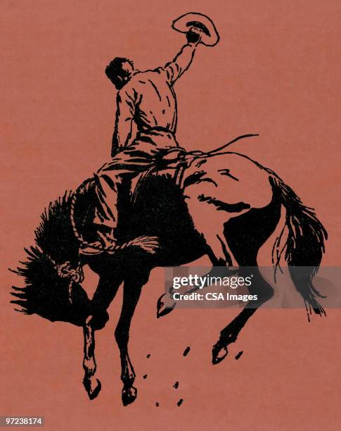 ilustrações de stock, clip art, desenhos animados e ícones de cowboy - cavalo selvagem arqueado