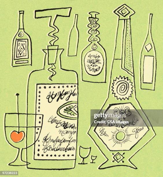 wine and spirits - champagne bottle isolated stock illustrations