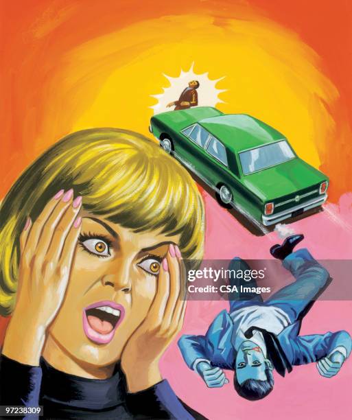 stockillustraties, clipart, cartoons en iconen met accident and woman screaming - horrible car accidents