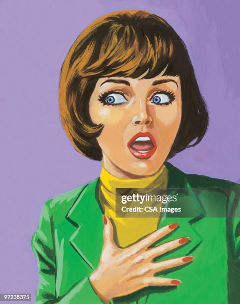 frightened woman - portrait studio purple background stock illustrations