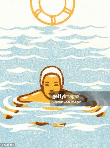 ilustraciones, imágenes clip art, dibujos animados e iconos de stock de treading water - floating on water