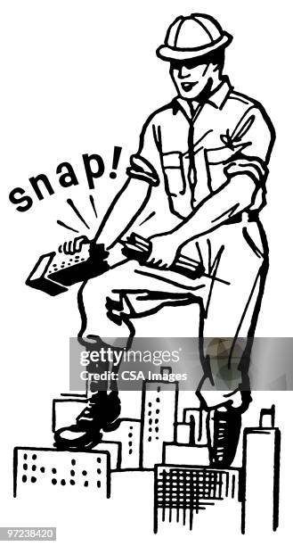 construction worker breaking a high rise - man pulling down stock illustrations