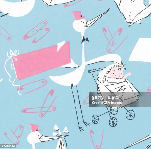 stork delivery pattern - baby shower 幅插畫檔、美工圖案、卡通及圖標