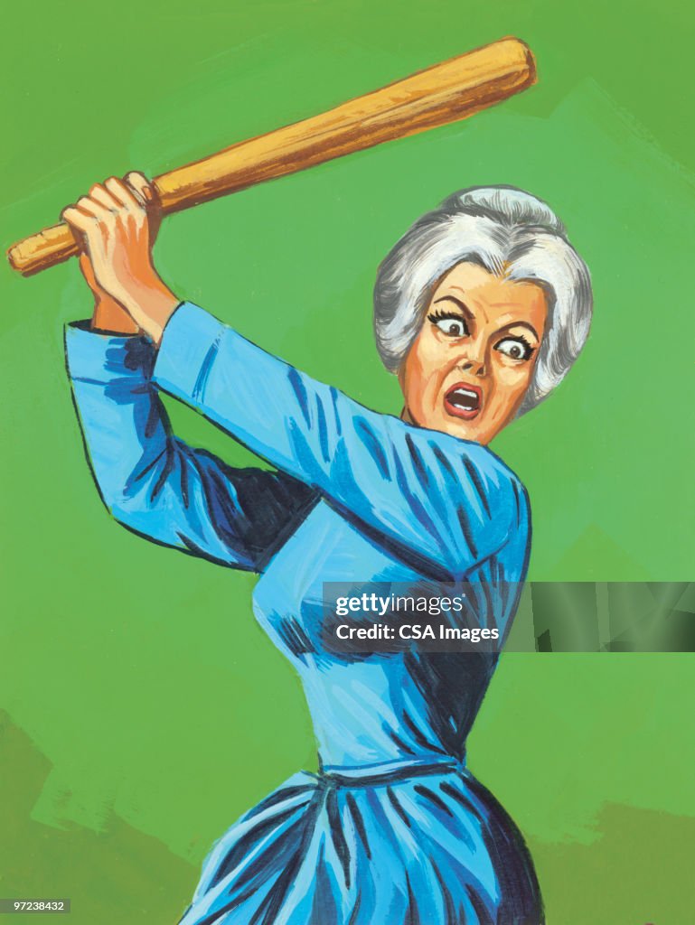 Old Woman Wielding Baseball Bat