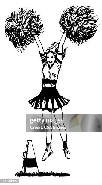 jumping cheerleader - college cheerleaders stock illustrations