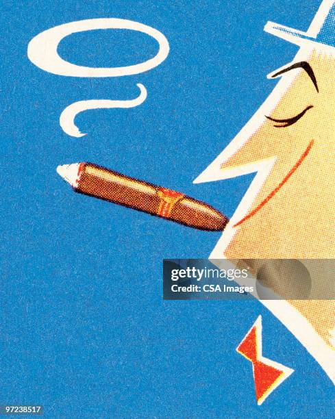 man smoking cigar - cigar stock illustrations