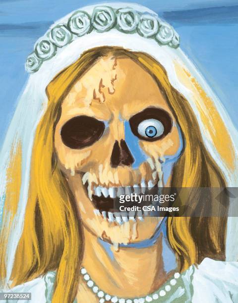 zombie bride - ugly cartoon characters stock illustrations