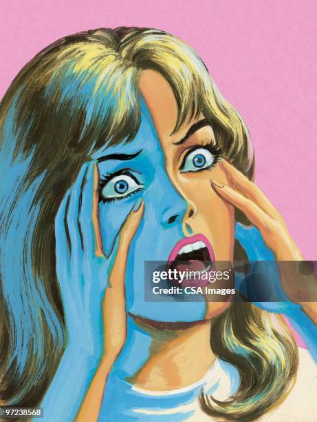 bildbanksillustrationer, clip art samt tecknat material och ikoner med frightened woman - skrika