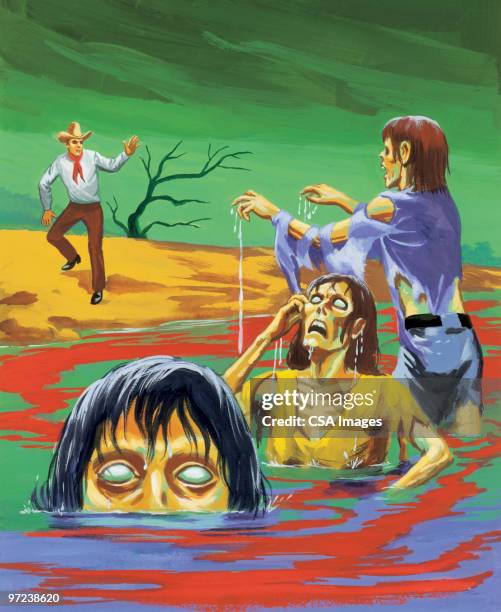 three water zombies and cowboy - zombies stock illustrations