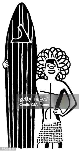 man with surfboard - afro stock illustrations