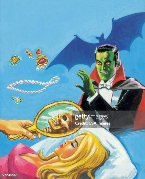 vampire and woman sleeping - vampire stock illustrations