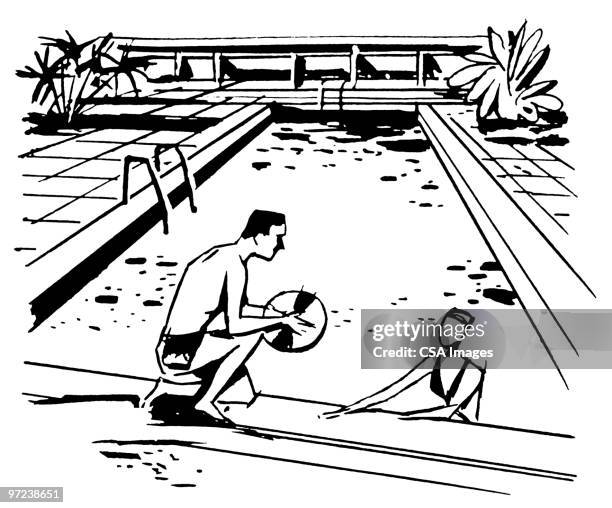 couple at swimming pool - diving into water stock illustrations