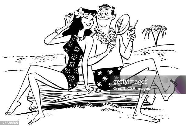 couple at beach - tourist resort stock illustrations