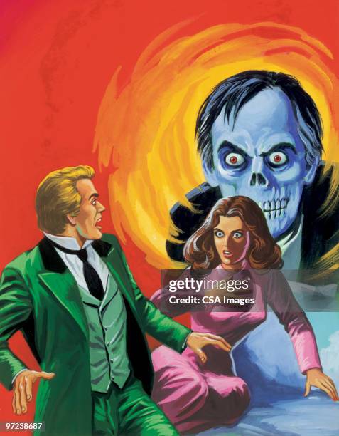 stockillustraties, clipart, cartoons en iconen met frightened couple with zombie - verleiding