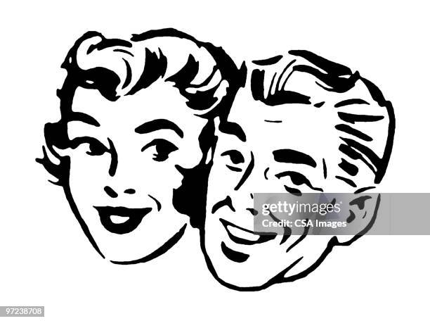 man and woman - couple facing camera stock illustrations