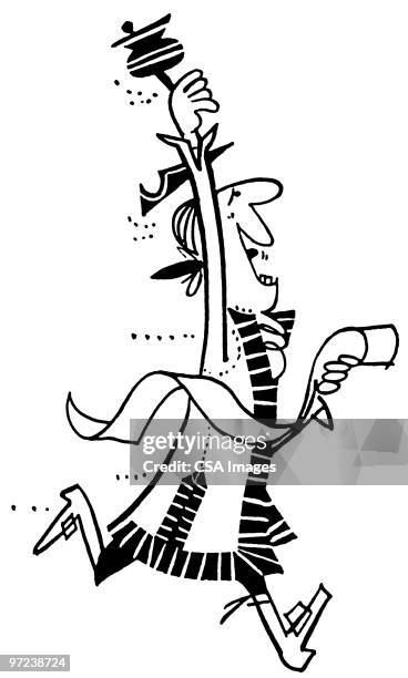 stockillustraties, clipart, cartoons en iconen met yelling man ringing bell and holding scroll of news - crier