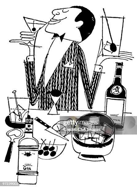 bartender - too much stuff stock illustrations