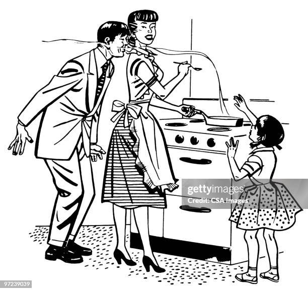 kitchen - husband cooking stock illustrations