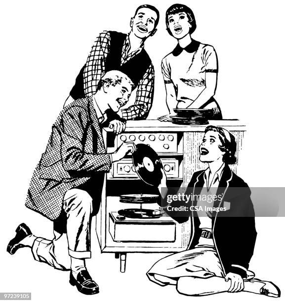 turntable - teenager stock illustrations