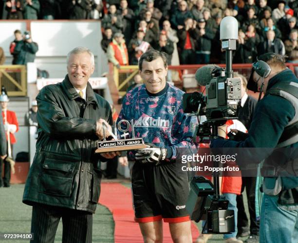 Peter Shilton of Leyton Orient receives an award from chairman Barry Hearn before the Nationwide Football League Division Three between Leyton Orient...