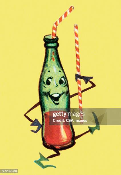 dancing bottle with straws - champagne bottle isolated stock illustrations