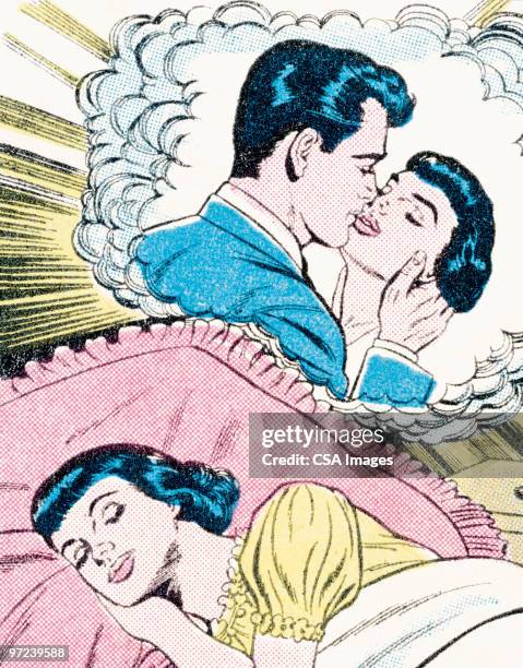 dreams of kissing - cheek stock illustrations