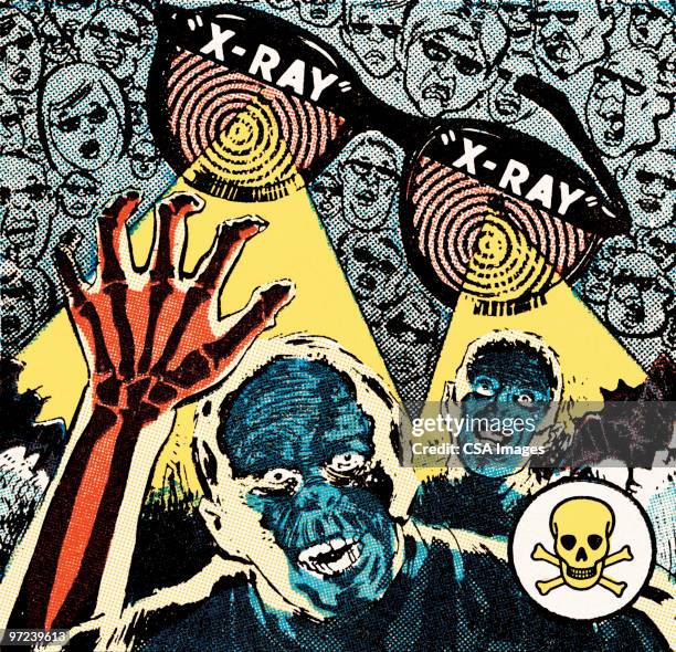 x-ray vision and monsters - brille stock-grafiken, -clipart, -cartoons und -symbole