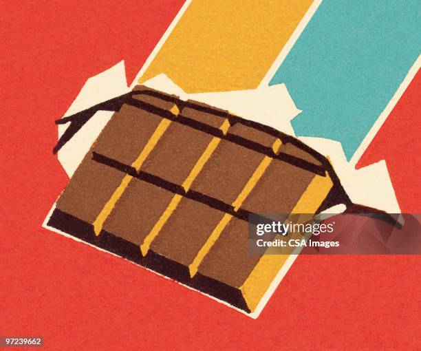 stockillustraties, clipart, cartoons en iconen met unwrapped chocolate candy bar - chocolade