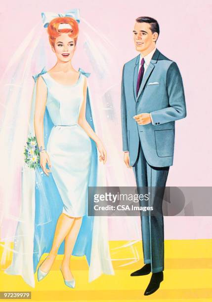 braut und bräutigam - wedding dress stock-grafiken, -clipart, -cartoons und -symbole