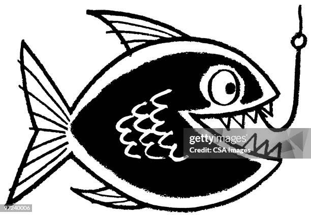 stockillustraties, clipart, cartoons en iconen met fish - fishing hook