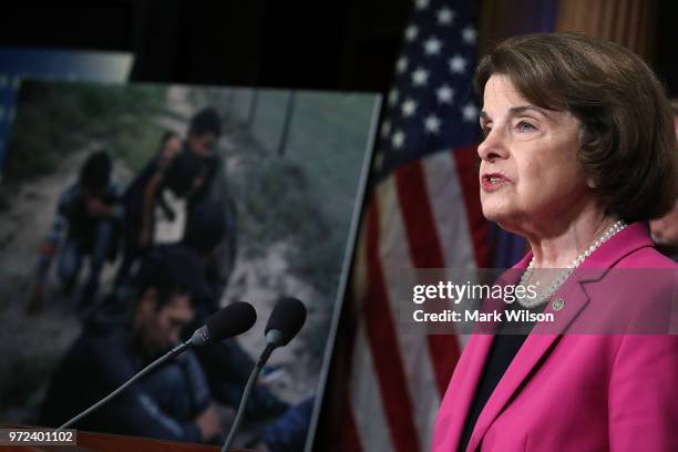 Senate Judiciary ranking member Dianne Feinstein, , speaks about the Keep Families Together Act, which aims to prevent the separation of immigrant...