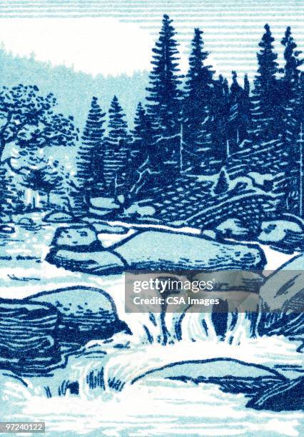mountain spring - pine tree illustration stock illustrations