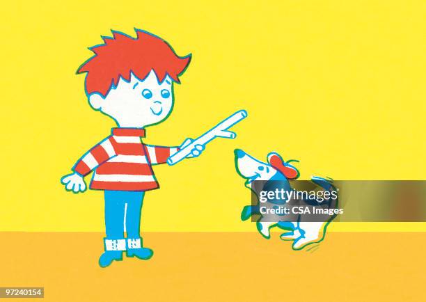 stockillustraties, clipart, cartoons en iconen met boy and dog - alleen één jongen