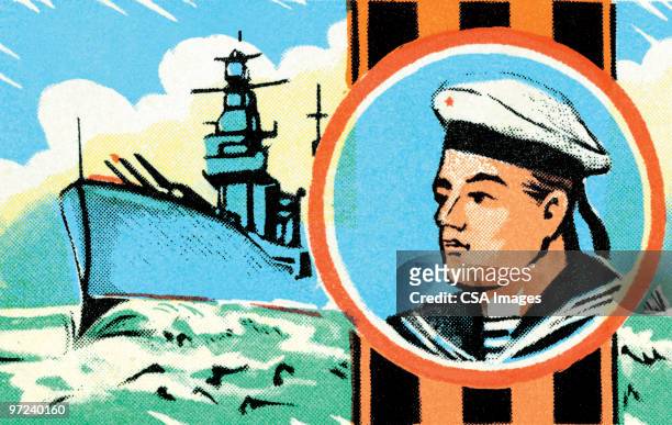 sailor and ocean liner - battleship stock illustrations