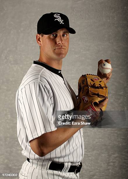 Matt Thornton of the Chicago White Sox poses during photo media day at the White Sox spring training complex on February 28, 2010 in Glendale,...