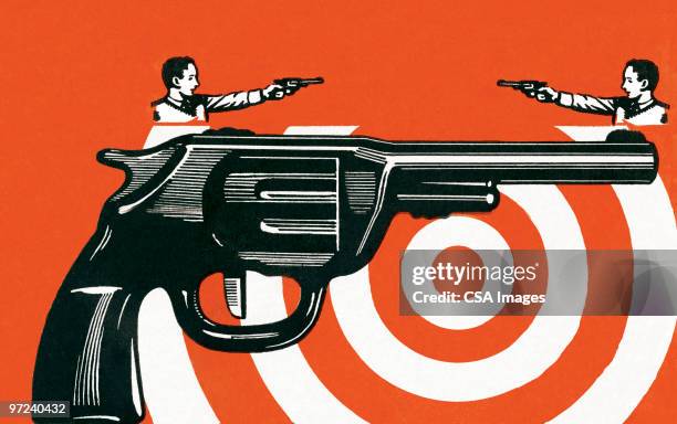 stockillustraties, clipart, cartoons en iconen met shootout - trigger