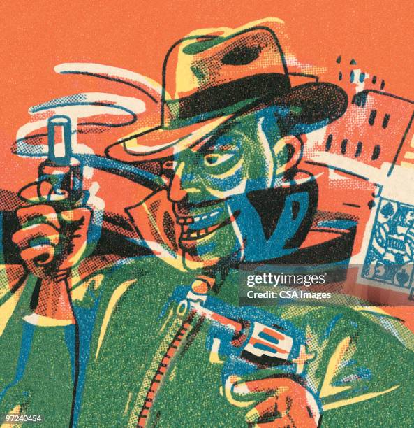 stockillustraties, clipart, cartoons en iconen met man with guns - hooligan