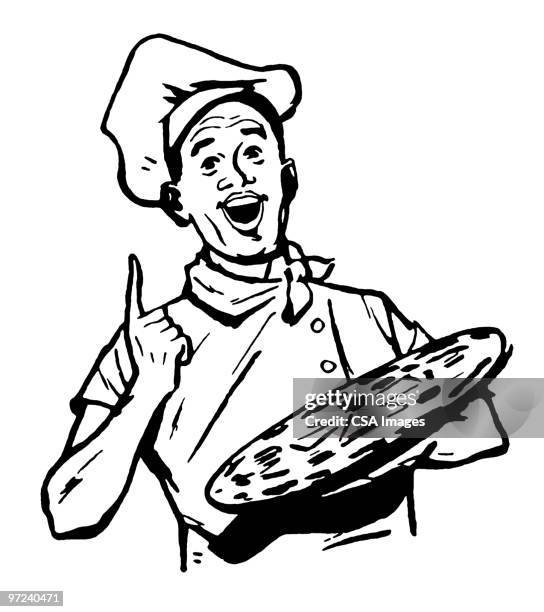 stockillustraties, clipart, cartoons en iconen met chef - pizzeria