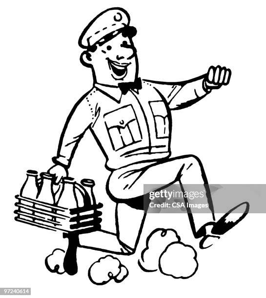 ilustraciones, imágenes clip art, dibujos animados e iconos de stock de delivery man - milkman