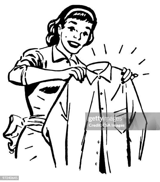 woman with pressed shirt - laundry stock illustrations