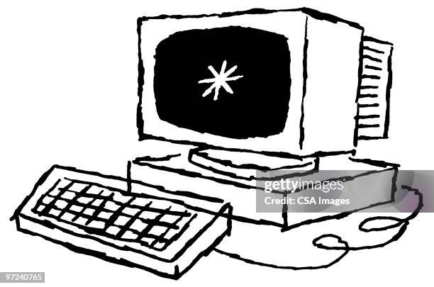 desktop personal computer - vintage computer stock illustrations