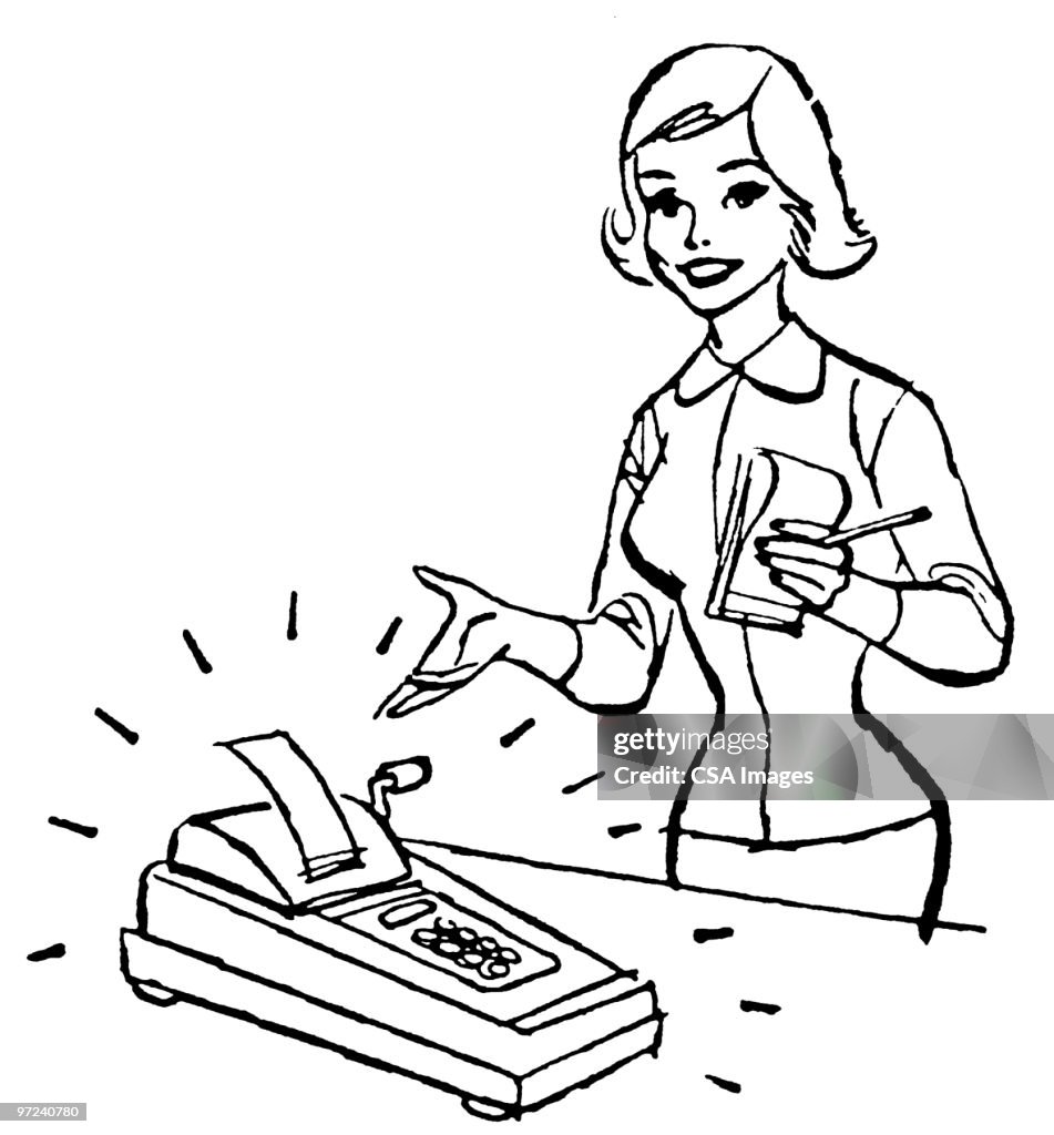 Adding Machine Illustration Woman By Adding Machine High-Res Vector Graphic - Getty Images